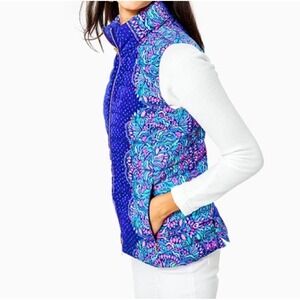 Lilly Pulitzer Noella Puffer Vest Royal Blue Pink Zip Up Women's Size Small